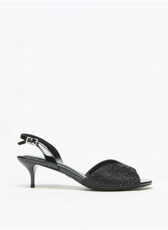 Celeste Women's Embellished Peep Toe Sandals with Kitten Heels and Buckle Closure  - Image 3