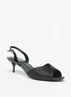 Celeste Women's Embellished Peep Toe Sandals with Kitten Heels and Buckle Closure  - Image 1