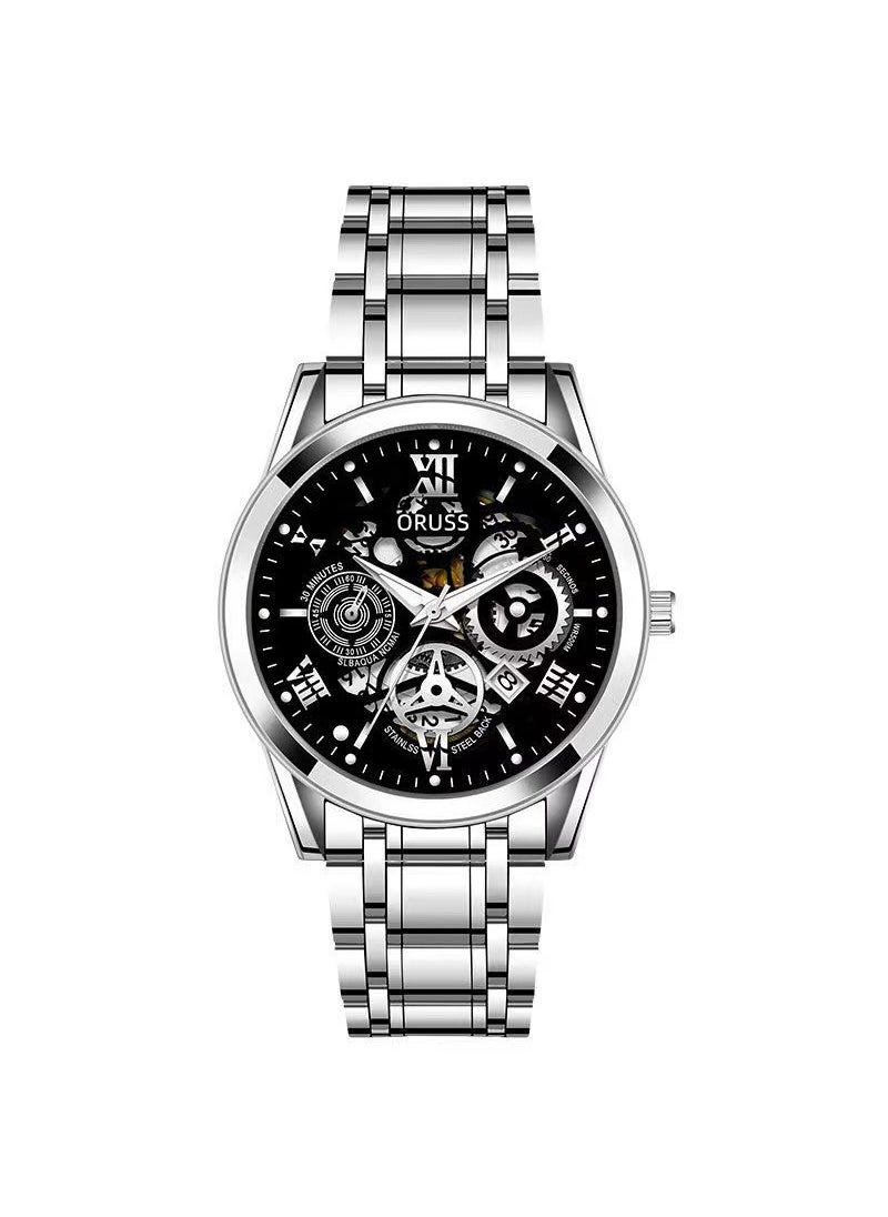 Generic 2024 Swiss Brand Automatic Mens Luminous Waterproof Luxury Watch Bright Silver Black-Waterproof + Luminous 