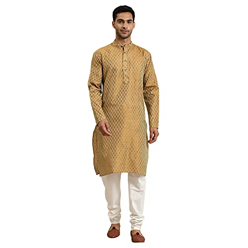 SOJANYA (Since 1958 Men's Jacquard Silk Mustard Self Design ONLY Kurta Size: 36 - Image 1