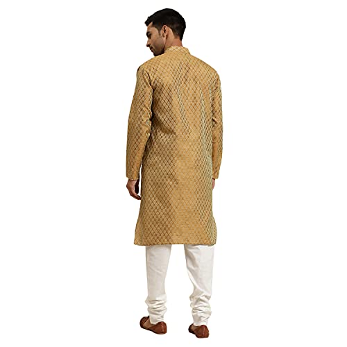 SOJANYA (Since 1958 Men's Jacquard Silk Mustard Self Design ONLY Kurta Size: 36 - Image 2