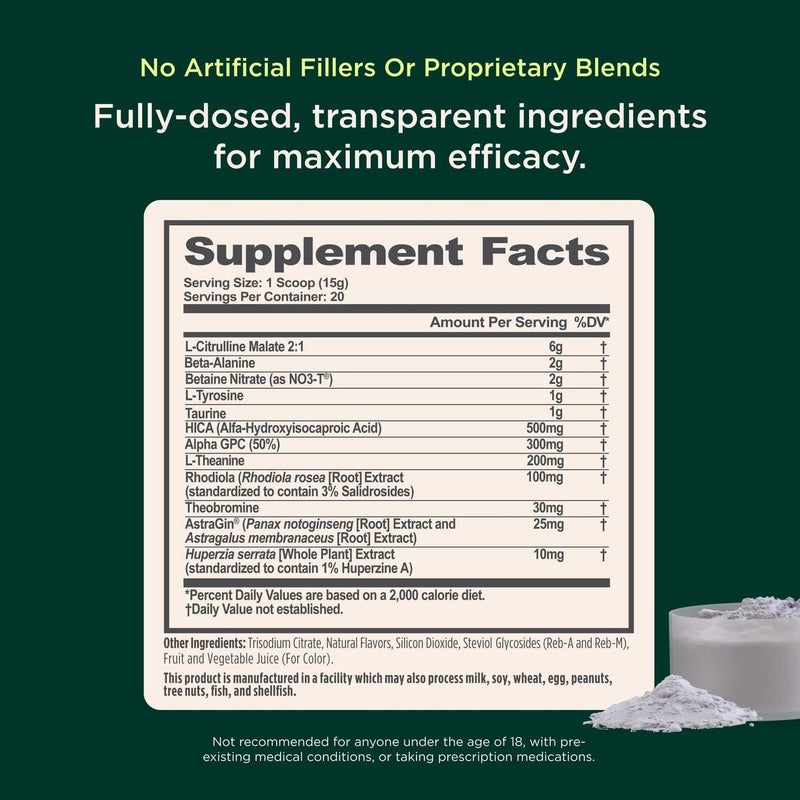 The Genius Brand مكمل غذائي قبل التمرين خالي من الكافيين لتحسين التركيز والأداء 6 جرام L-Citrulline Malate 2 جرام Carnosyn Beta-Alanine بنكهة طبيعية ومحلاة بنكهة العنب والليمون خالي من الكافيين صافي الوزن 12.13 أونصة (344 جرام)  - Image 4