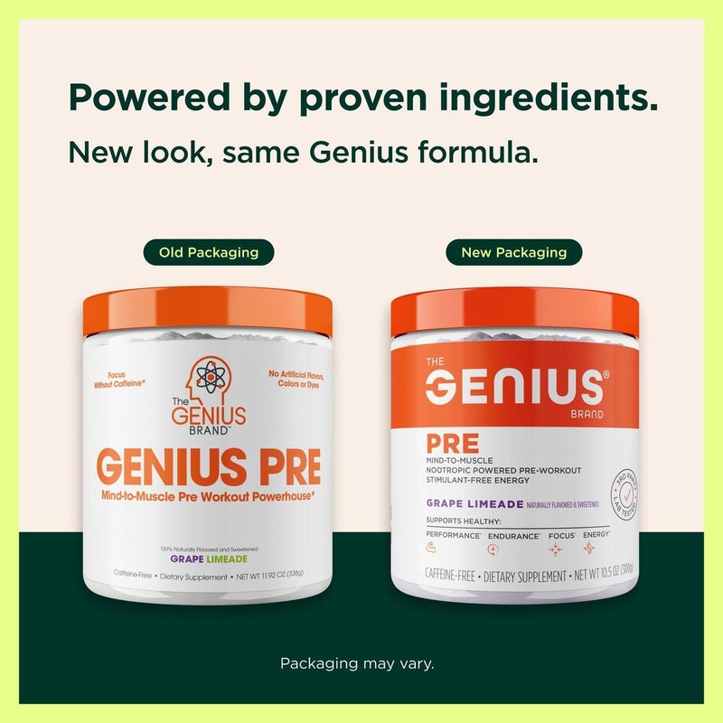 The Genius Brand مكمل غذائي قبل التمرين خالي من الكافيين لتحسين التركيز والأداء 6 جرام L-Citrulline Malate 2 جرام Carnosyn Beta-Alanine بنكهة طبيعية ومحلاة بنكهة العنب والليمون خالي من الكافيين صافي الوزن 12.13 أونصة (344 جرام)  - Image 2