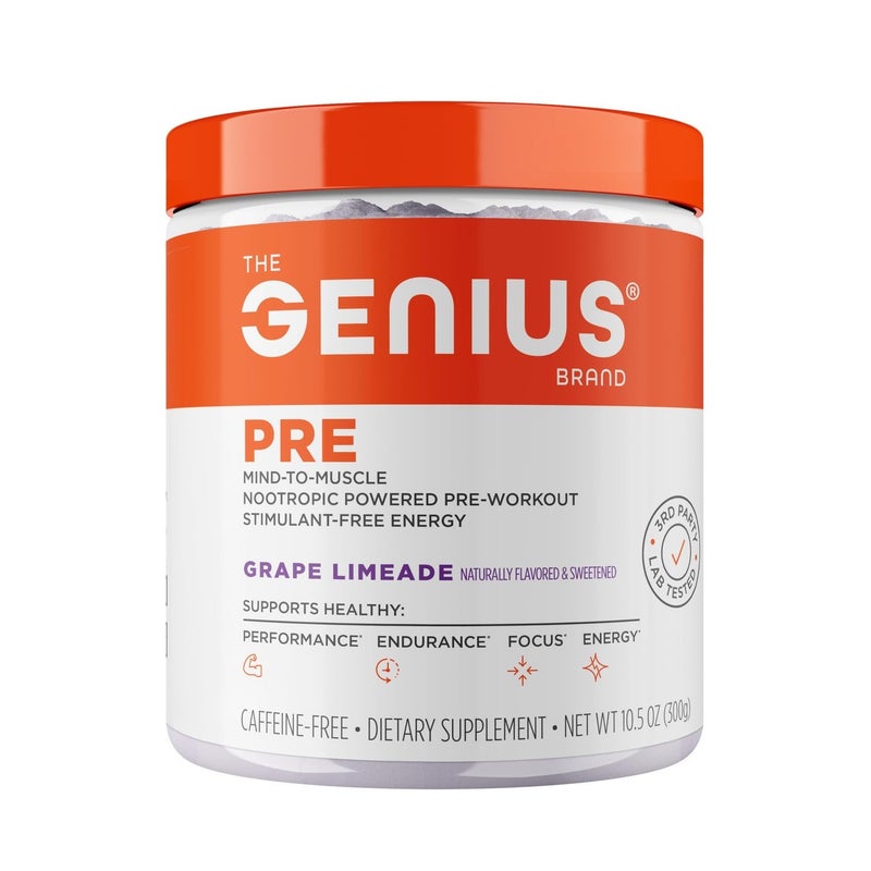 The Genius Brand مكمل غذائي قبل التمرين خالي من الكافيين لتحسين التركيز والأداء 6 جرام L-Citrulline Malate 2 جرام Carnosyn Beta-Alanine بنكهة طبيعية ومحلاة بنكهة العنب والليمون خالي من الكافيين صافي الوزن 12.13 أونصة (344 جرام)  - Image 1