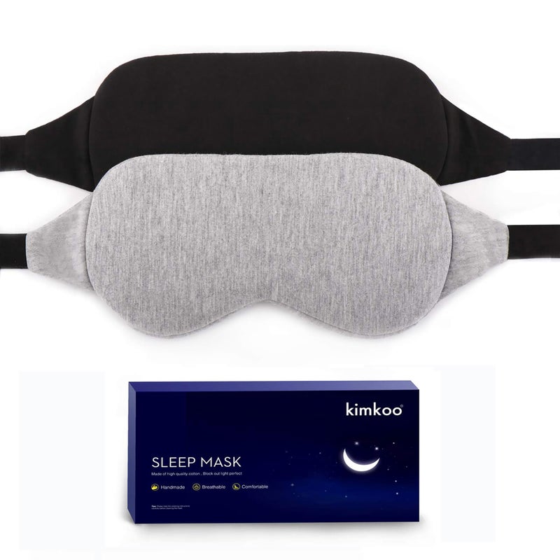 Kimkoo Sleep Mask-Eye Mask for Sleeping, Sleeping Mask Blocking Out Light Perfectly for Women and Men, Soft and Comfortable Blindfold for Travelling, with Pouch (Black+Gray) - Image 1