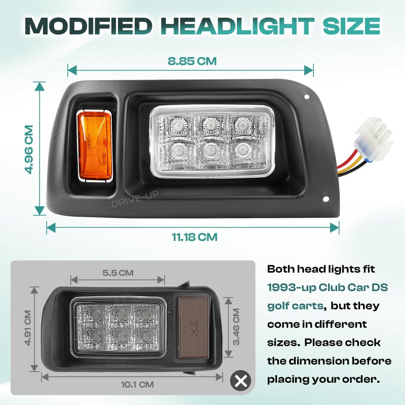 Drive-up مجموعة مصابيح أمامية لسيارة جولف كلوب كار دي إس، مصباح LED أمامي مع سلك موصل لسيارات جولف كلوب كار دي إس 1993 وما بعدها 12 فولت، OEM 101988002 101988001 - Image 5