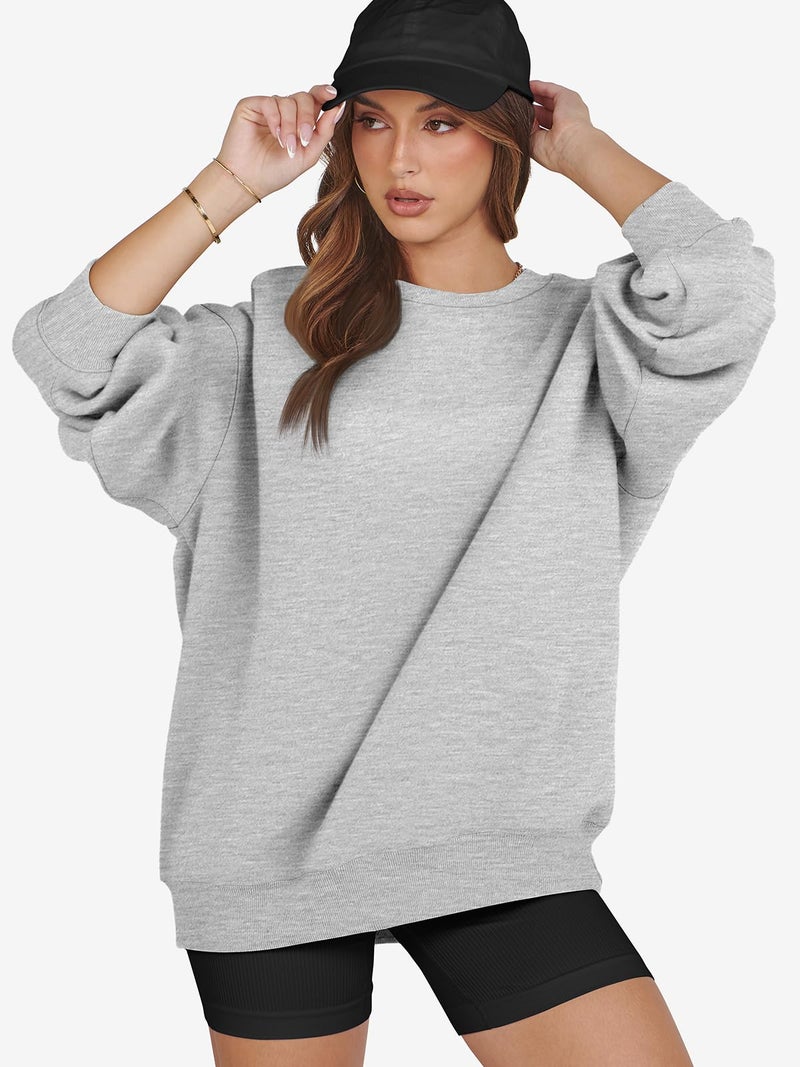 ATHMILE Oversized Sweatshirt for Women Crewneck Fleece Long Sleeve Pullover Hoodies Tops Fall Fashion Outfits Clothes 2026 Grey - Image 4