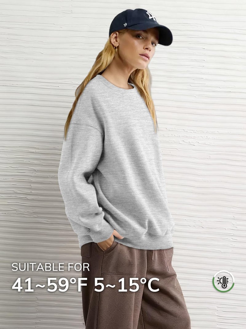 ATHMILE Oversized Sweatshirt for Women Crewneck Fleece Long Sleeve Pullover Hoodies Tops Fall Fashion Outfits Clothes 2026 Grey - Image 3
