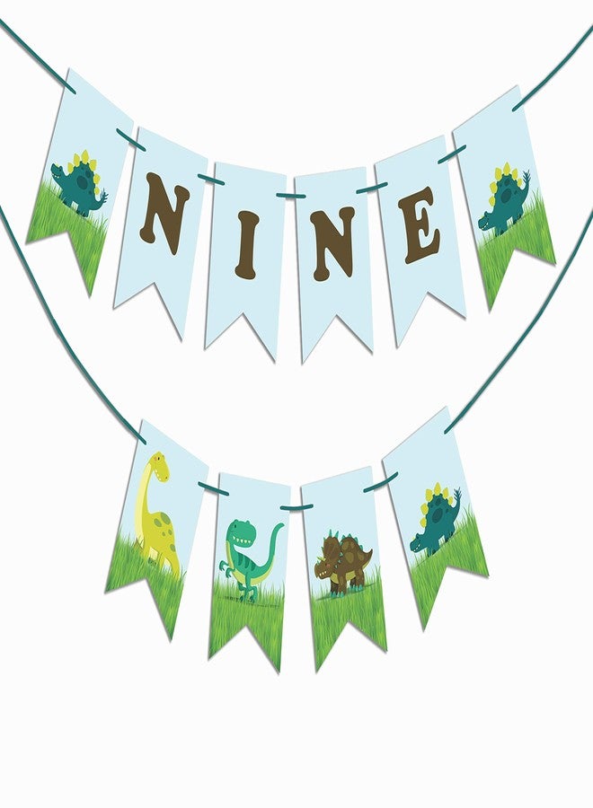 Inkdotpot لافتة ورقية من إنكدوتبوت مكتوب عليها "عمري تسع سنوات" للأولاد، لافتة عيد ميلاد سعيد، زينة حفلات عيد ميلاد الديناصورات - Image 1