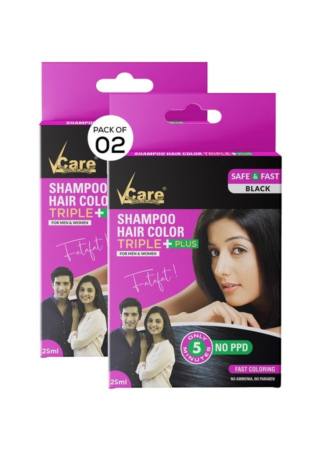 Vcare Shampoo Hair Color, Black, 25ml-Colors and deeply nourishes your hair-Enriched with growth factors & antioxidants, Ammonia-free, Sulphate free (Pack of 2) - Image 1