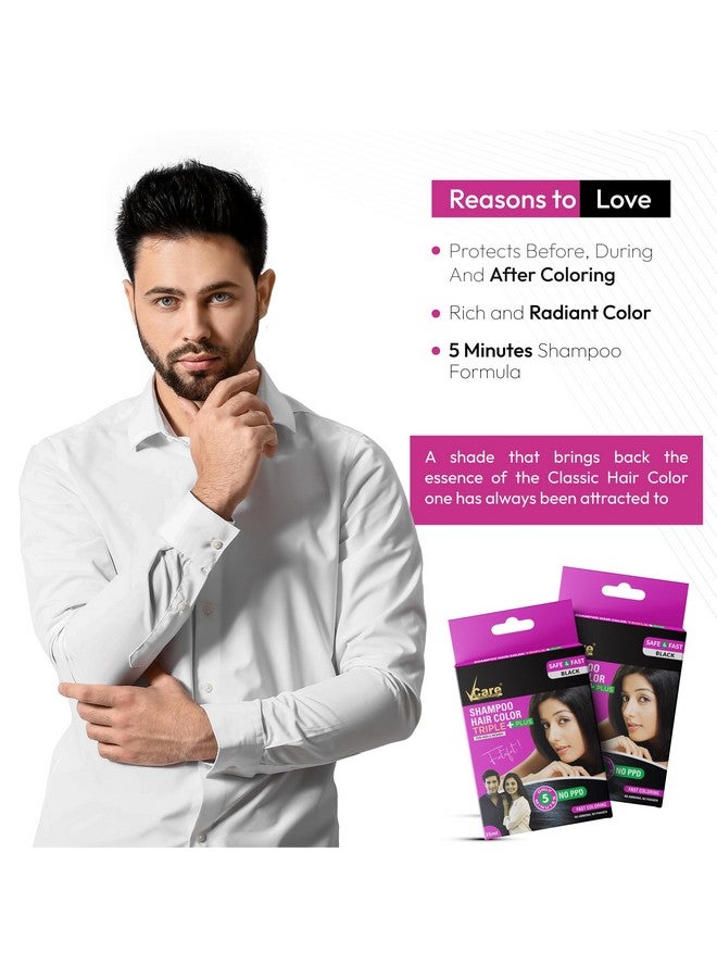 Vcare Shampoo Hair Color, Black, 25ml-Colors and deeply nourishes your hair-Enriched with growth factors & antioxidants, Ammonia-free, Sulphate free (Pack of 2) - Image 3