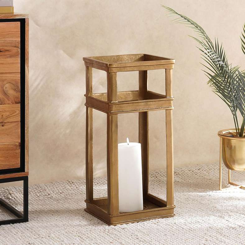 Pan Home Nelda Metal Lantern 27.5x27.5x59.5cm - Brass Antique