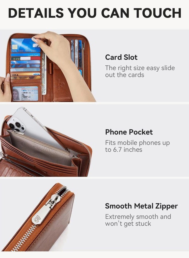 BOSTANTEN Leather Wallets for Women RFID Blocking Zip Around Credit Card Holder Phone Clutch Wristlet - Image 3