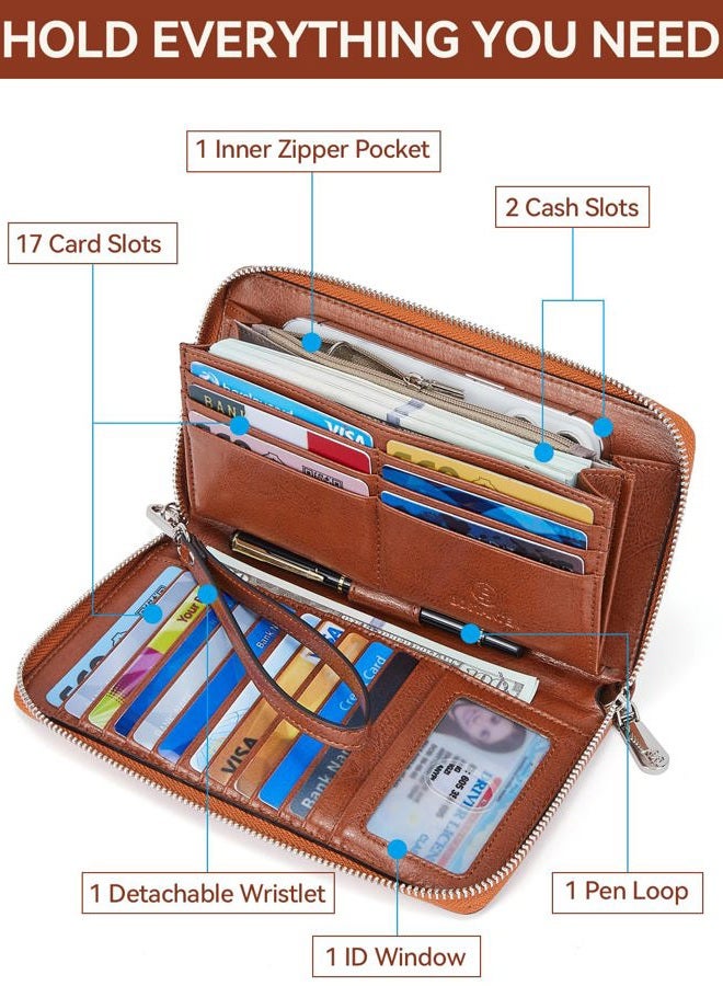 BOSTANTEN Leather Wallets for Women RFID Blocking Zip Around Credit Card Holder Phone Clutch Wristlet - Image 2
