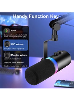 EVEREEN USB XLR Dynamic Microphone Touchmute Headphone Jack Volume Control For Youtube PC Game Sound Card Recording Metal LM20 (Microphone and Bracket)  - Image 4
