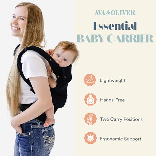 AVA + OLIVER Ava Oliver Essential Baby Carrier Ergonomic HipHealthy Soft Structured Carrier for Infants Toddlers 735lbs Front and Back Carry Breathable Fabric Stylish Lightweight Black - Image 3