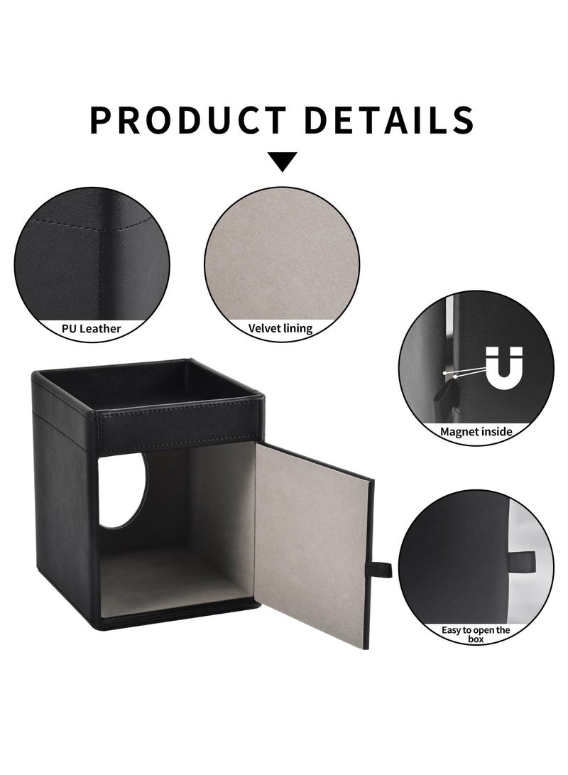 SYOSI غطاء صندوق المناديل المربّع الأنيق باللون الأسود حامل مناديل جلد PU منظم للمناديل الورقية مع علبة تخزين لحمام الف vanity غرفة النوم المكتب السيارة حامل المناديل المنظم الزخرفي الأسود - Image 4