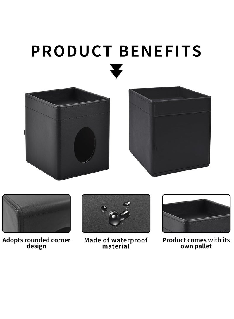 SYOSI غطاء صندوق المناديل المربّع الأنيق باللون الأسود حامل مناديل جلد PU منظم للمناديل الورقية مع علبة تخزين لحمام الف vanity غرفة النوم المكتب السيارة حامل المناديل المنظم الزخرفي الأسود - Image 3