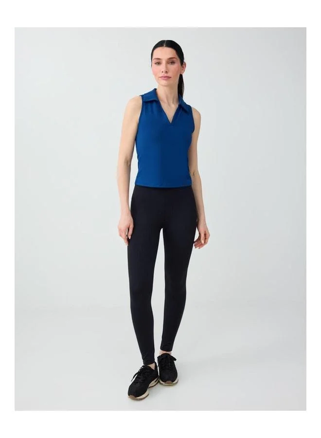 Jimmy Key Cobalt Sleeveless Polo-Collar Slim-Fit Knit Blouse.