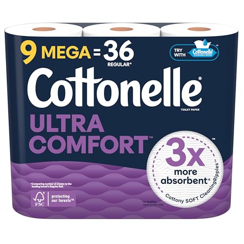 Cottonelle Ultra Comfort Toilet Paper, 9 Mega Rolls = 36 Regular Rolls, Packaging May Vary - Image 1