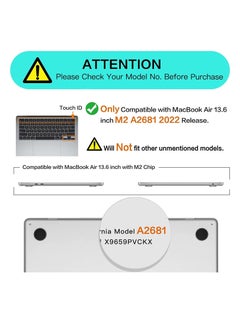 Generic Compatible with MacBook Air 13.6 inch Case 2022 2023 Release A2681 M2 Chip With Liquid Retina Display Touch ID Protective Plastic Hard Shell Case Cover Clear  - Image 3