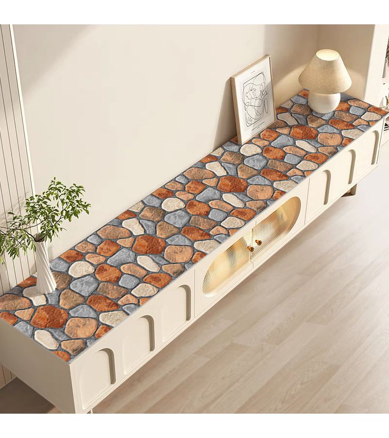 Non Slip Irregular Geometric Stone Yellow Gray Pattern Desktop Protector Mats Desk Table Mat For Countertop Dining Room Kitchen Decor 40x180cm 15.7x70.8 Inch - Image 3