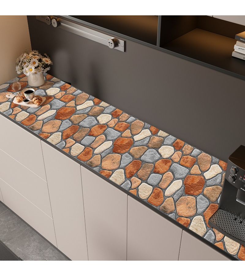 Non Slip Irregular Geometric Stone Yellow Gray Pattern Desktop Protector Mats Desk Table Mat For Countertop Dining Room Kitchen Decor 40x180cm 15.7x70.8 Inch - Image 1
