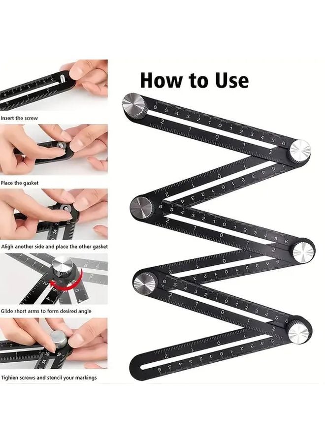 مسطرة الألومنيوم المهنية السوداء القابلة للطي 6 طيات قياس متعدد الزوايا - Image 5