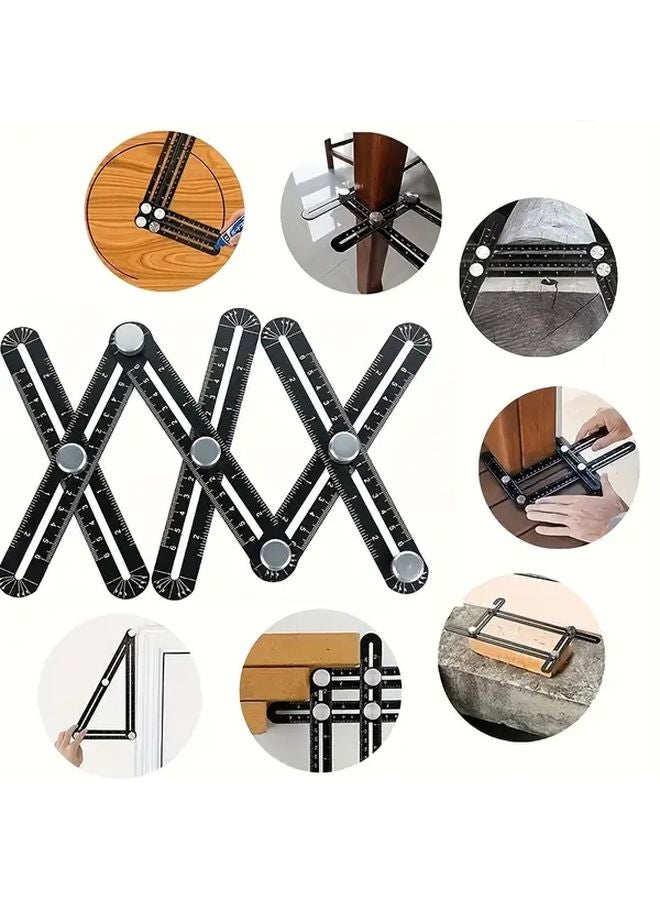 مسطرة الألومنيوم المهنية السوداء القابلة للطي 6 طيات قياس متعدد الزوايا - Image 2