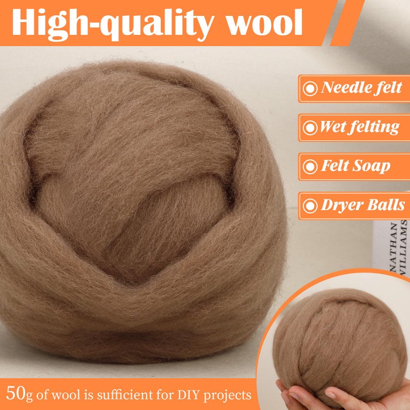 Mayboos Wool Roving Yarn, 1.76oz Colored Natural Wool Roving,Wool Felting Supplies Pure Wool Chunky Yarn for Wet Felting handcrafts and Spinning (Bright Brown Color) - Image 5