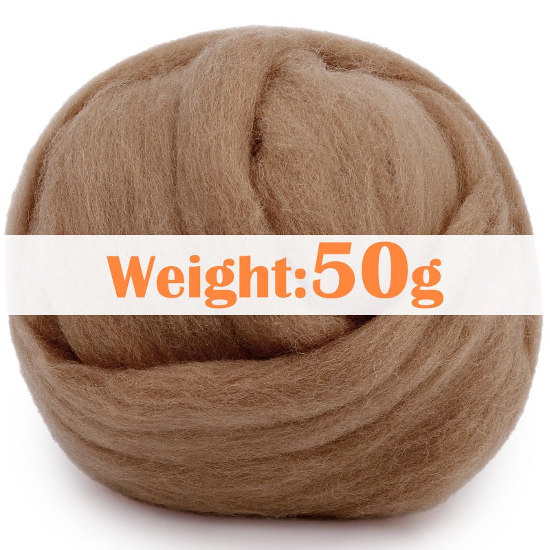 Mayboos Wool Roving Yarn, 1.76oz Colored Natural Wool Roving,Wool Felting Supplies Pure Wool Chunky Yarn for Wet Felting handcrafts and Spinning (Bright Brown Color) - Image 2