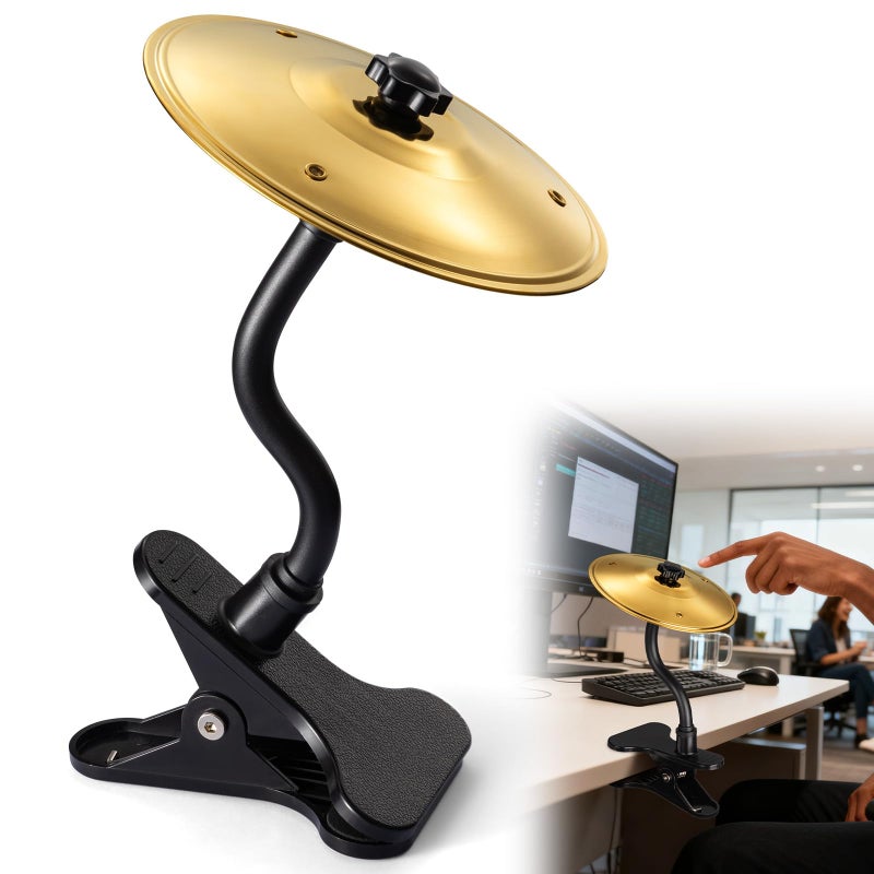 Facmogu Mini Clip-On Desktop Cymbal, Mini Desk Drum for Music Lovers, Relieve Your Work & Study Stress with Fun Gold Percussion Accessory, Easy Installation for Most Desk Types - Image 1