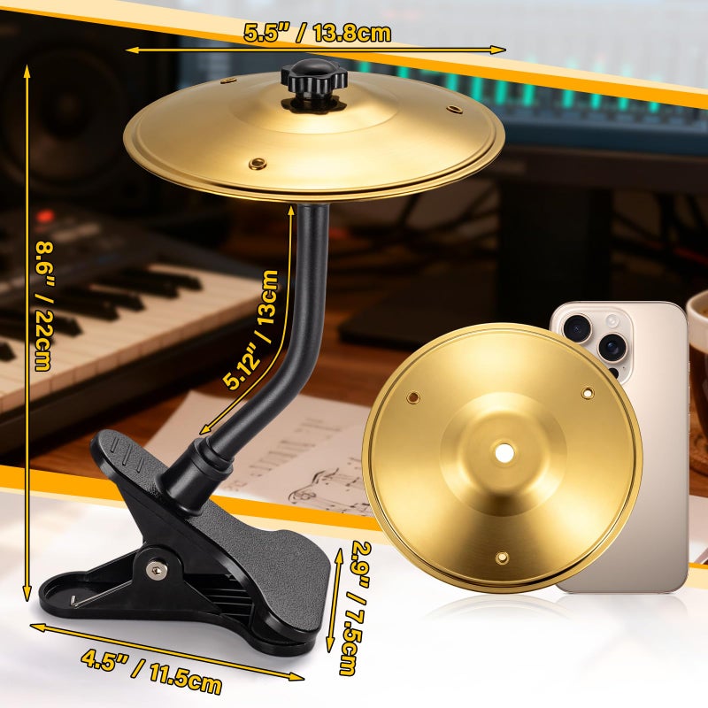 Facmogu Mini Clip-On Desktop Cymbal, Mini Desk Drum for Music Lovers, Relieve Your Work & Study Stress with Fun Gold Percussion Accessory, Easy Installation for Most Desk Types - Image 5