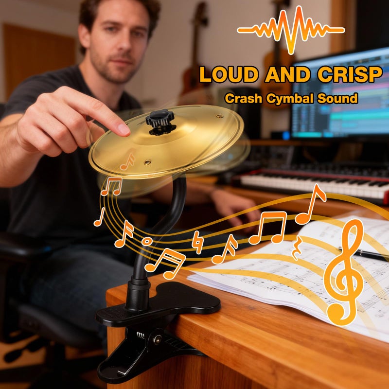 Facmogu Mini Clip-On Desktop Cymbal, Mini Desk Drum for Music Lovers, Relieve Your Work & Study Stress with Fun Gold Percussion Accessory, Easy Installation for Most Desk Types - Image 3