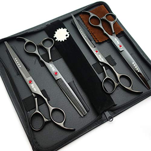 Kingstar 7.0in Titanium Black Professional Pet Grooming Scissors Set,Straight & Thinning & Curved Scissors 4pcs Set for Dog Grooming,(Black) - Image 2