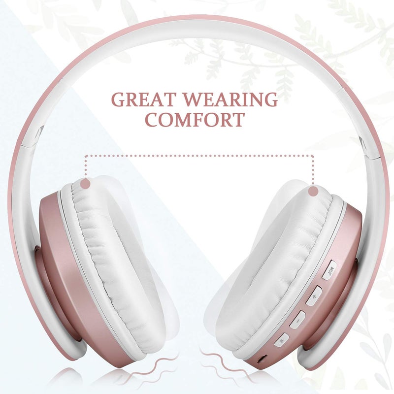 TUINYO Wireless Headphones Over Ear, Bluetooth Headphones with Microphone, Foldable Stereo Wireless Headset-Rose Gold - Image 4
