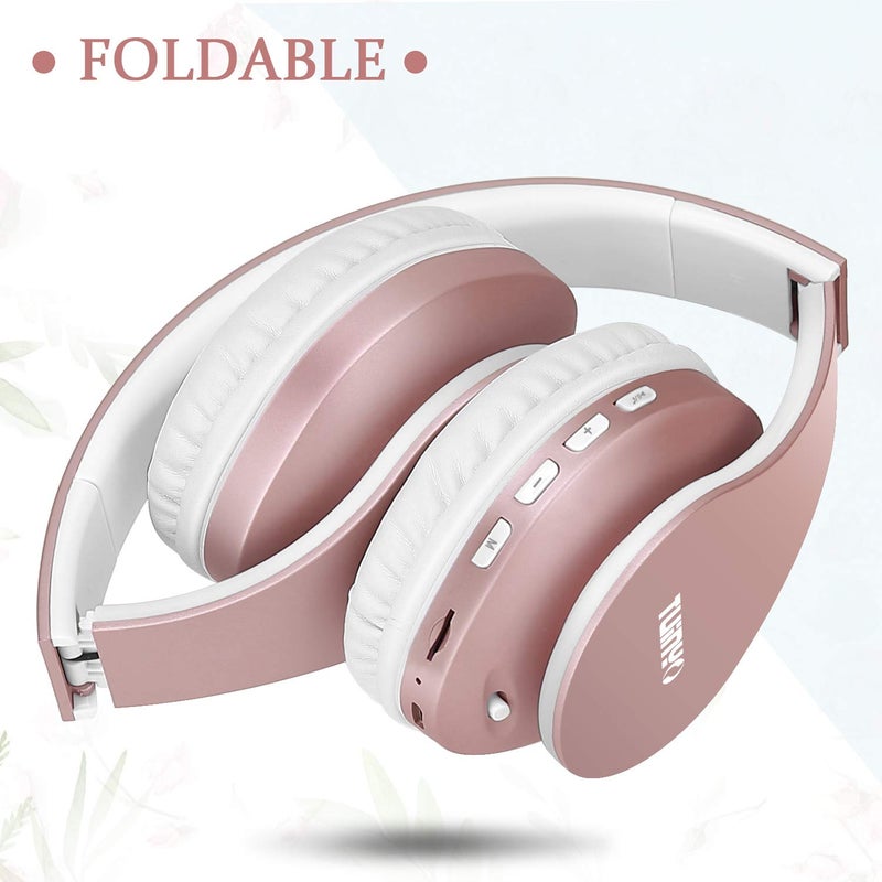 TUINYO Wireless Headphones Over Ear, Bluetooth Headphones with Microphone, Foldable Stereo Wireless Headset-Rose Gold - Image 5