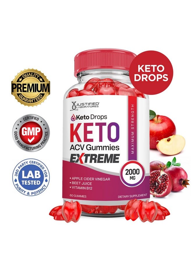 Justified Laboratories - Keto Drops Keto ACV Gummies Extreme 2000MG Keto Drops Keto Gummies Advanced Formula Apple Cider Vinegar with Pomegranate Beet Juice Powder B12 Vegan Non GMO 60 Gummys - Image 1