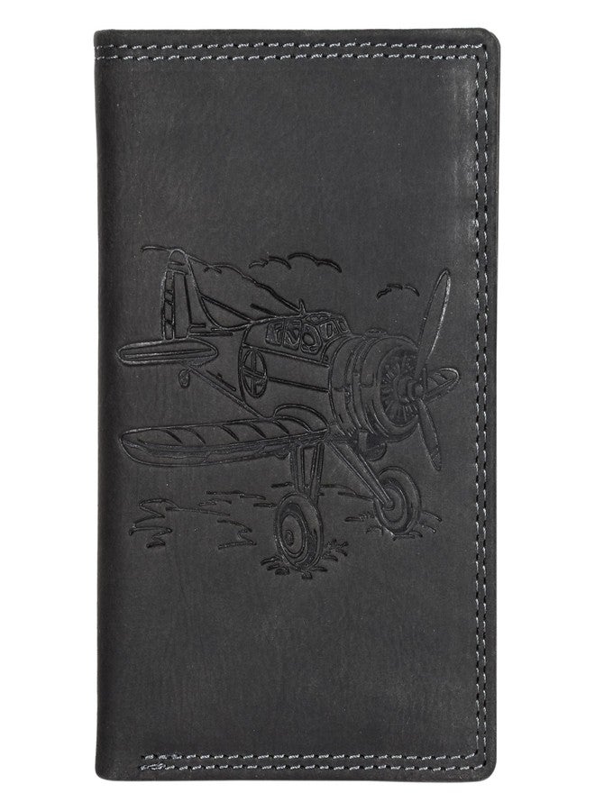 Sassora Genuine Leather RFID Aeroplane Embossed Pattern Large Notecase (Black) - Image 1