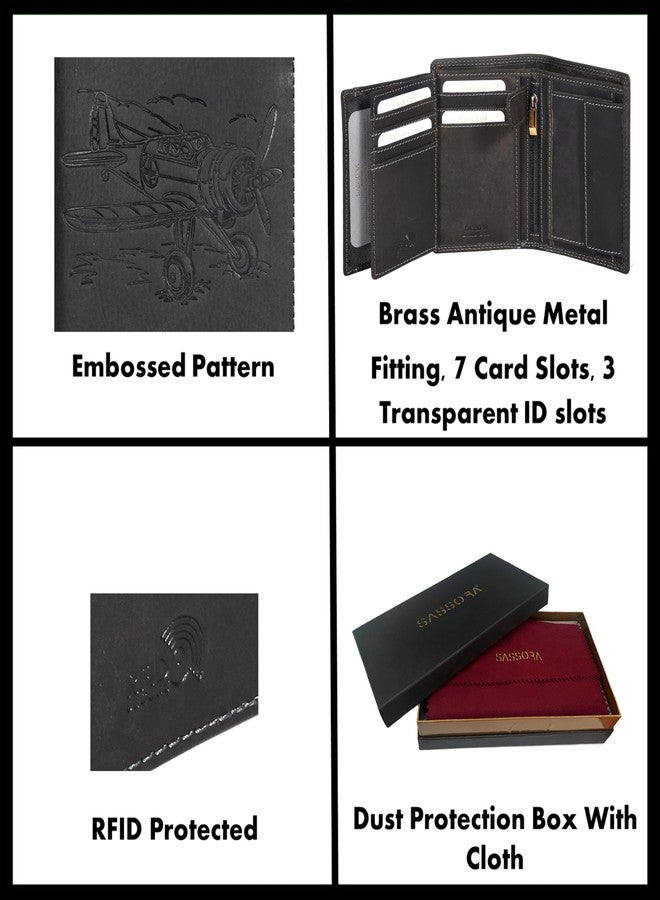 Sassora Genuine Leather RFID Aeroplane Embossed Pattern Large Notecase (Black) - Image 4