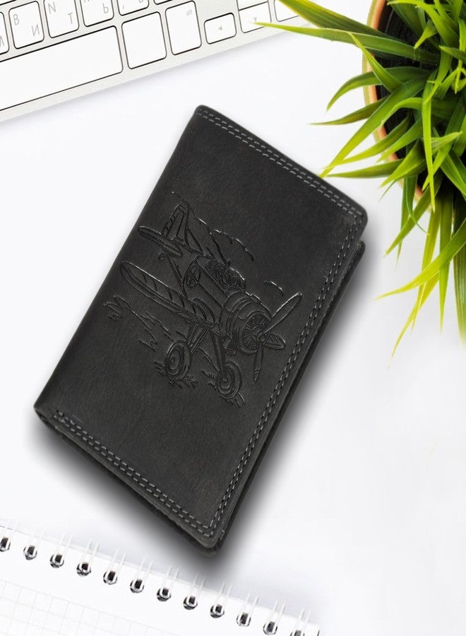 Sassora Genuine Leather RFID Aeroplane Embossed Pattern Large Notecase (Black) - Image 3