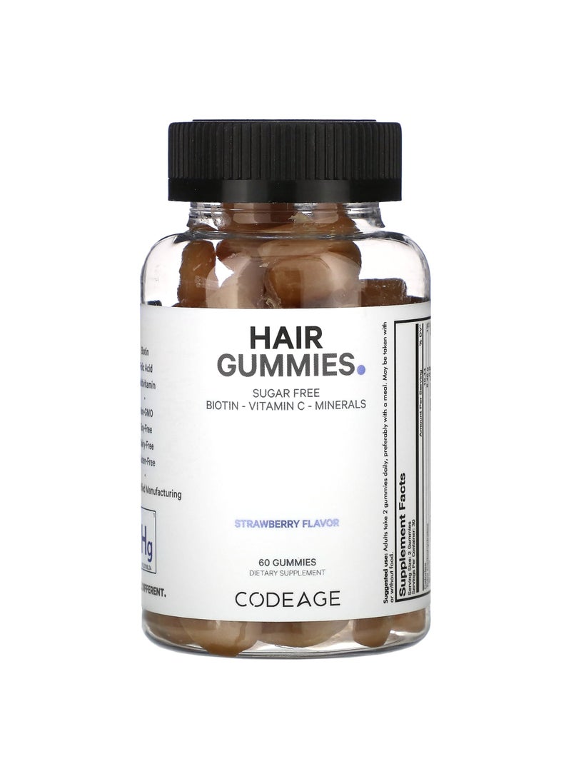 Codeage Hair Gummies, Sugar Free, Strawberry, 60 Gummies