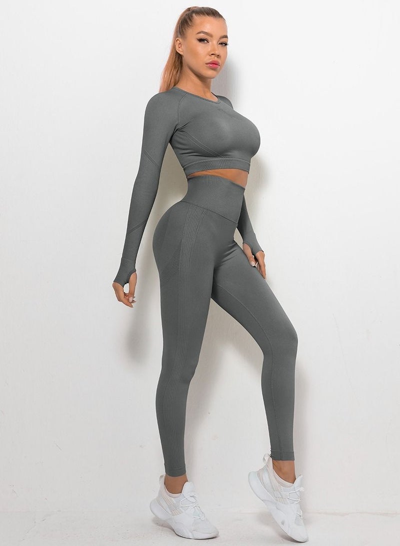 Loquat High Waist Tight-Fitting Sports Set Large Gray  - Image 1