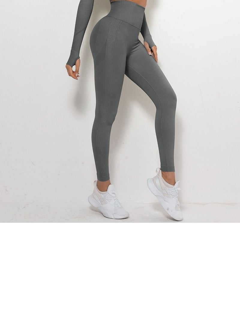 Loquat High Waist Tight-Fitting Sports Set Large Gray  - Image 3