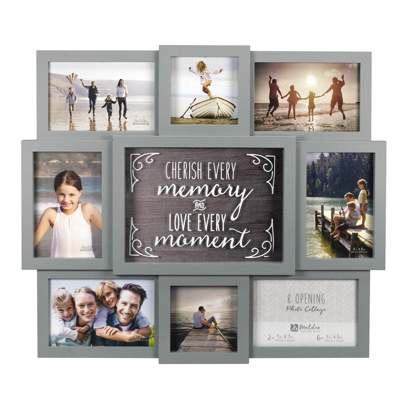 Malden International Designs Gray Cherish Every Moment 8Opening Sentiment Dimensional Picture Frame Wall Collage 837208