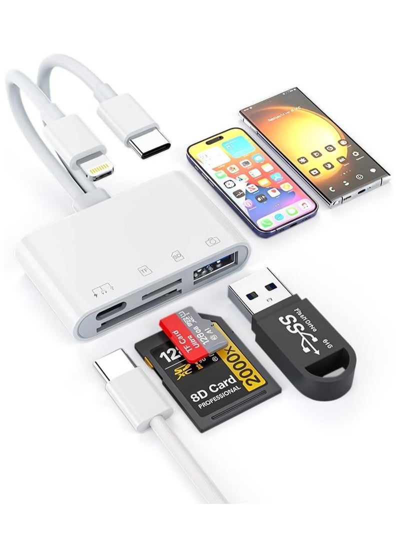 RATSAW Sd Card Reader for iPhone iPad Camera 4 in 2 SD Card Reader USB C/Light-ning to SD/TF Card Flash Drive Reader Supports SD and TF Card Trail Camera Viewer Sd Card Adapter Portable Micro Sd Card Reader Plug and Play  - Image 1