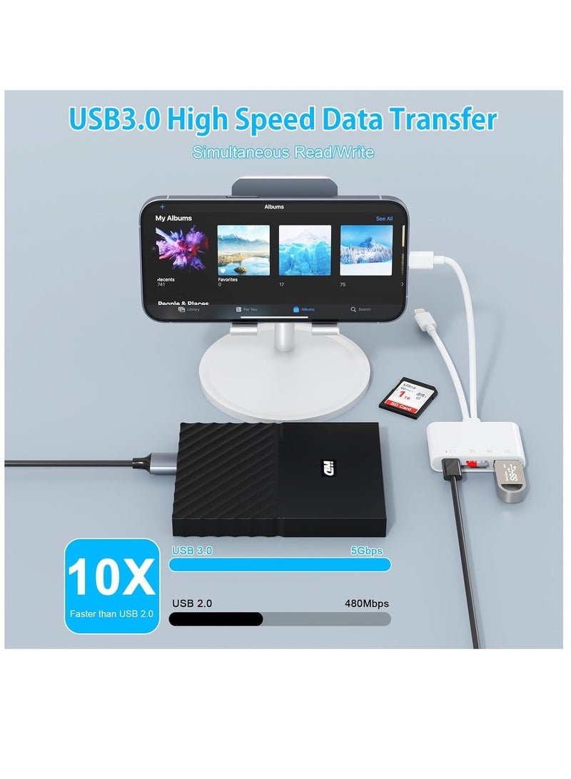 RATSAW Sd Card Reader for iPhone iPad Camera 4 in 2 SD Card Reader USB C/Light-ning to SD/TF Card Flash Drive Reader Supports SD and TF Card Trail Camera Viewer Sd Card Adapter Portable Micro Sd Card Reader Plug and Play  - Image 4