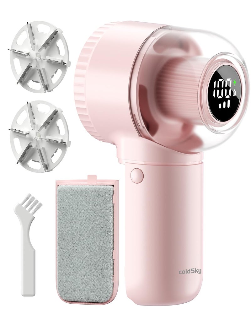 coldSky Fabric Shaver    Rechargeable Lint Remover with Brush Large Sweater Shaver with Digital Display 3 Speeds Lint Shaver 6Leaf Blades Lint Remover for Clothes Sofa Bedding Pink 