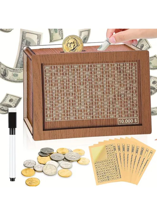 Premium Wooden Money Box With Acrylic Glass Light Brown Color US Dollar Budget Tracker - Image 1
