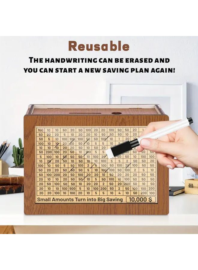 Premium Wooden Money Box With Acrylic Glass Light Brown Color US Dollar Budget Tracker - Image 4